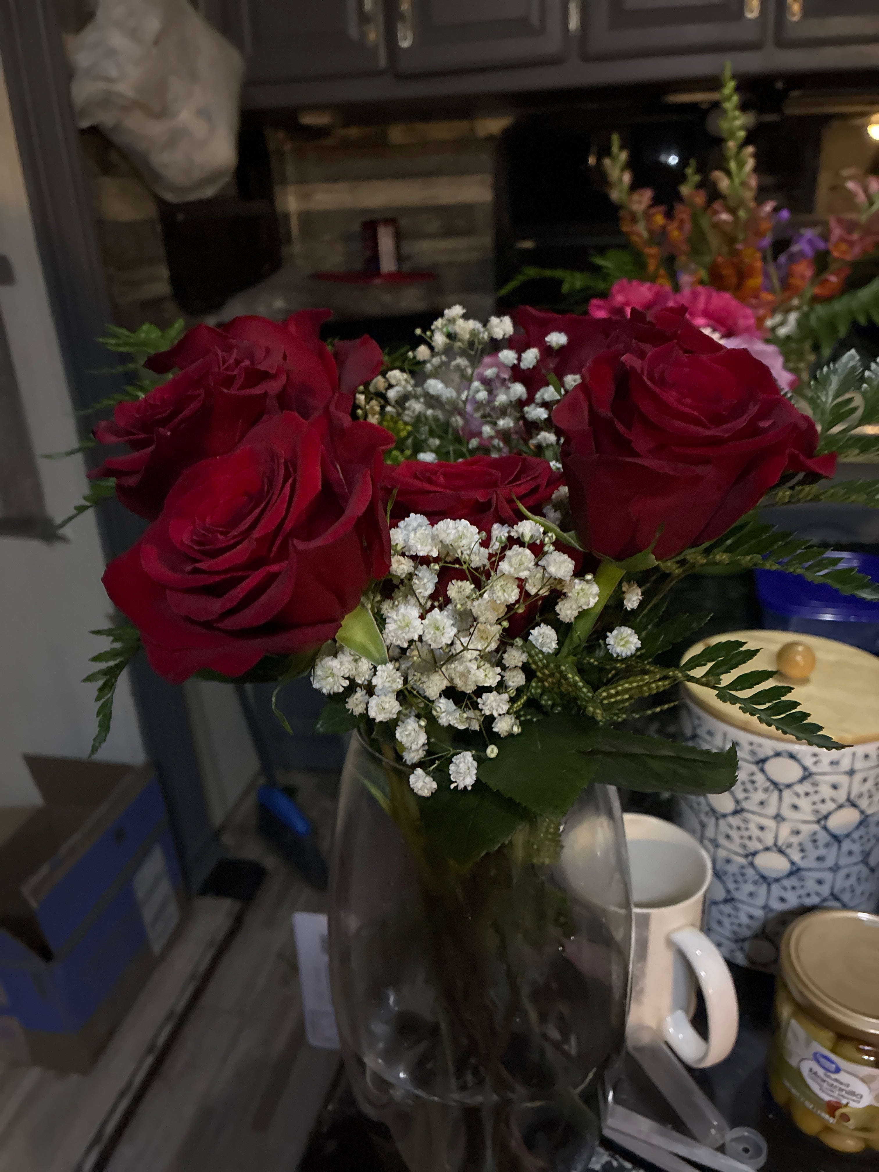 Red Rose Arrangement with Baby's Breath and Green Filler
